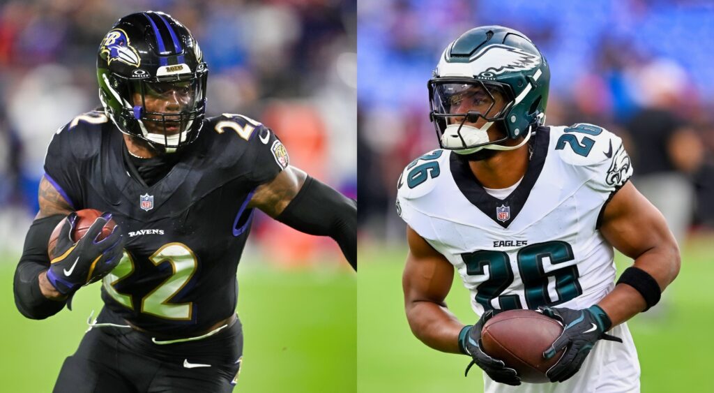 Derrick Henry of the Baltimore Ravens and Saquon Barkley of the Philadelphia Eagles