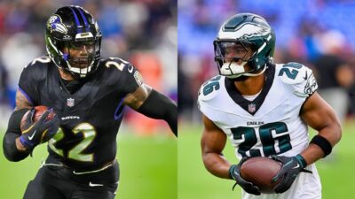 Derrick Henry of the Baltimore Ravens and Saquon Barkley of the Philadelphia Eagles