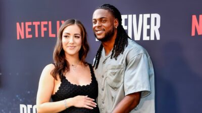 Devanne Villarreal and Davante Adams attend the Los Angeles Premiere of Netflix's series "Receiver"