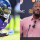 Photo of Dionte Johnson in Ravens uniform and photo of Mike Tomlin speaking to reporters