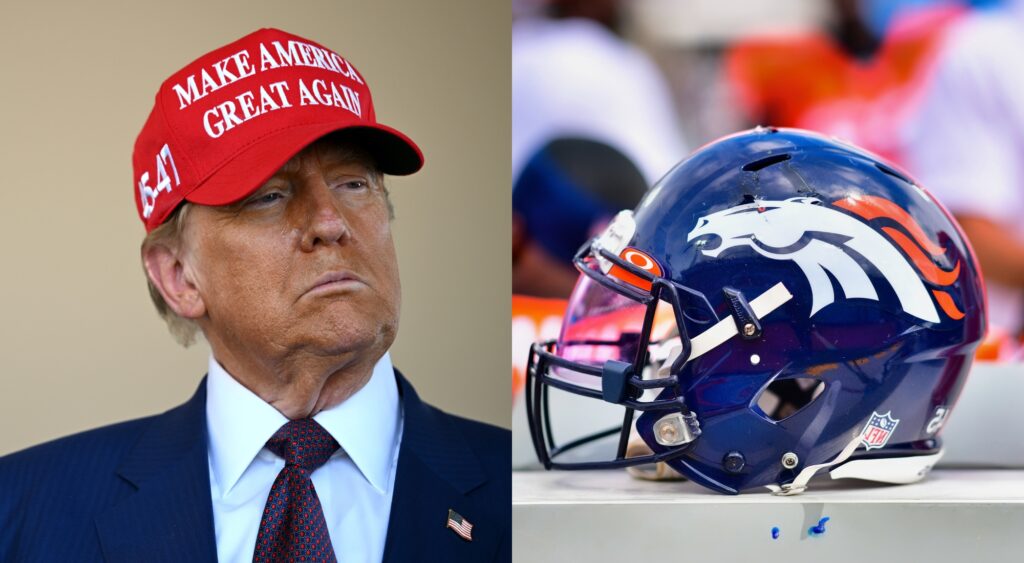 Donald Trump and Denver Broncos helmet