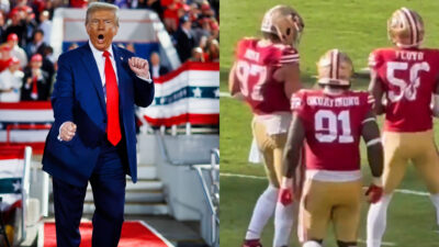 Photos of Donald Trump and Nick Bosa dancing