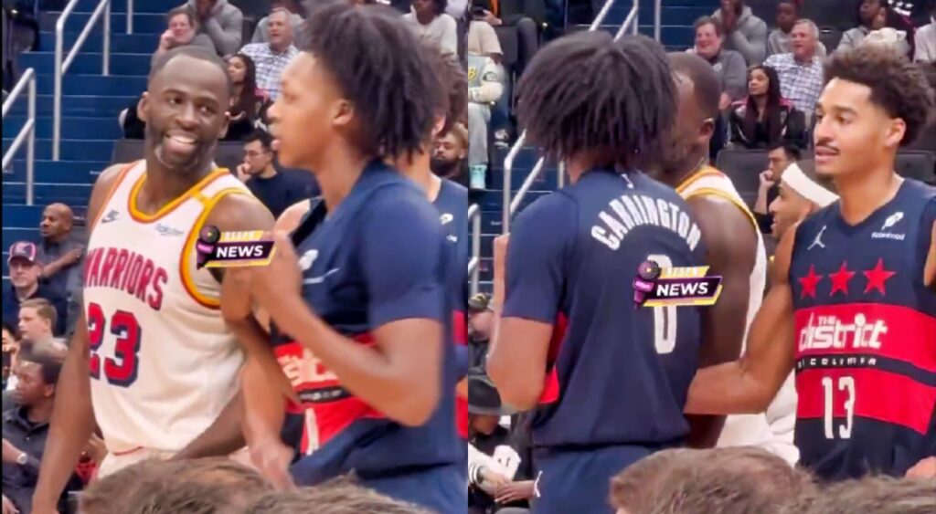 hilarious exchange between Draymond Green and Jordan Poole during the Warriors vs. Wizards game