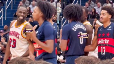 hilarious exchange between Draymond Green and Jordan Poole during the Warriors vs. Wizards game