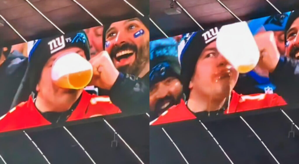 Fan drinking beer at Giants-Panthers game