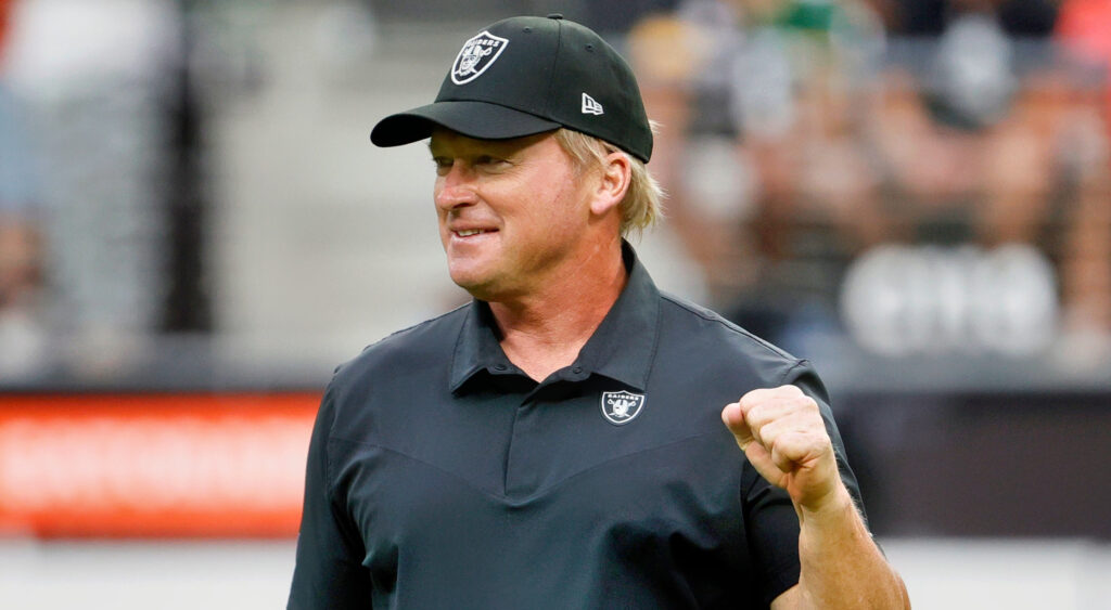 Jon Gruden pumping a fist