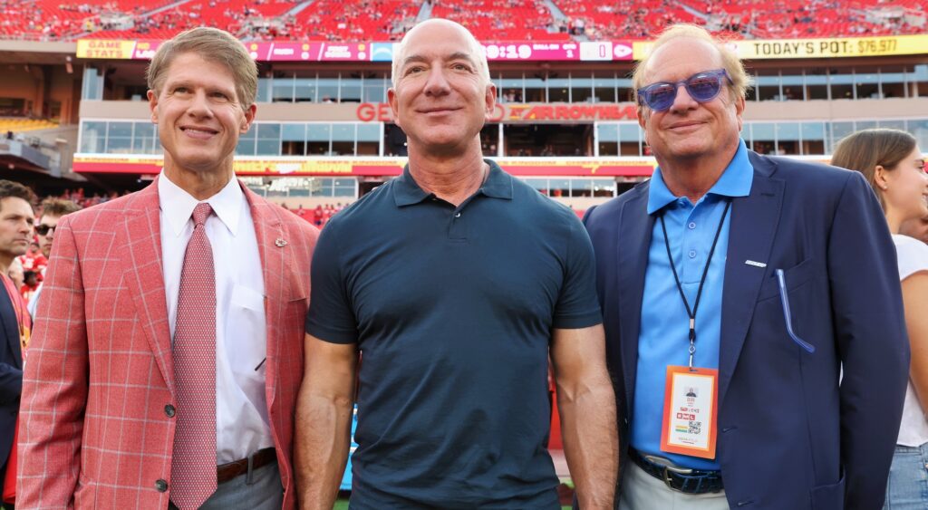 Clark Hunt, Jeff Bezos and Dean Spanos at NFL game.