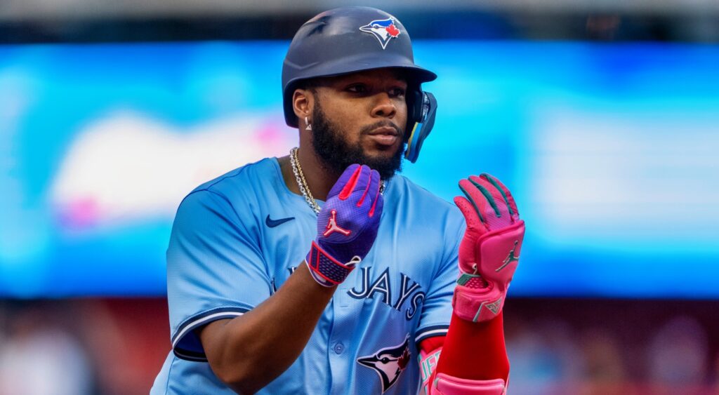 Vladimir Guerrero Jr. reacts during game.