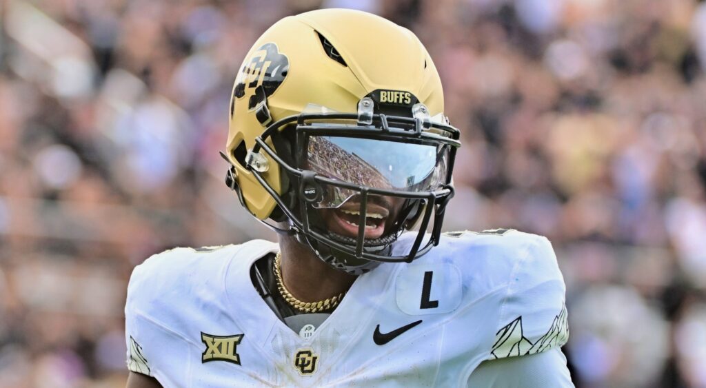 Shedeur Sanders of Colorado Buffaloes looking on.