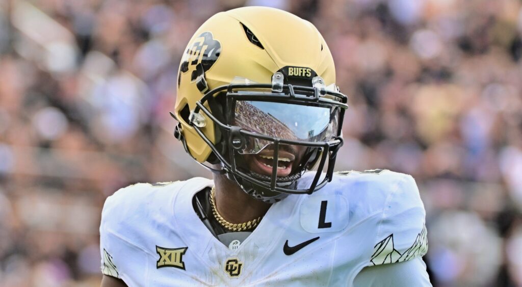 Shedeur Sanders of Colorado Buffaloes looking on.