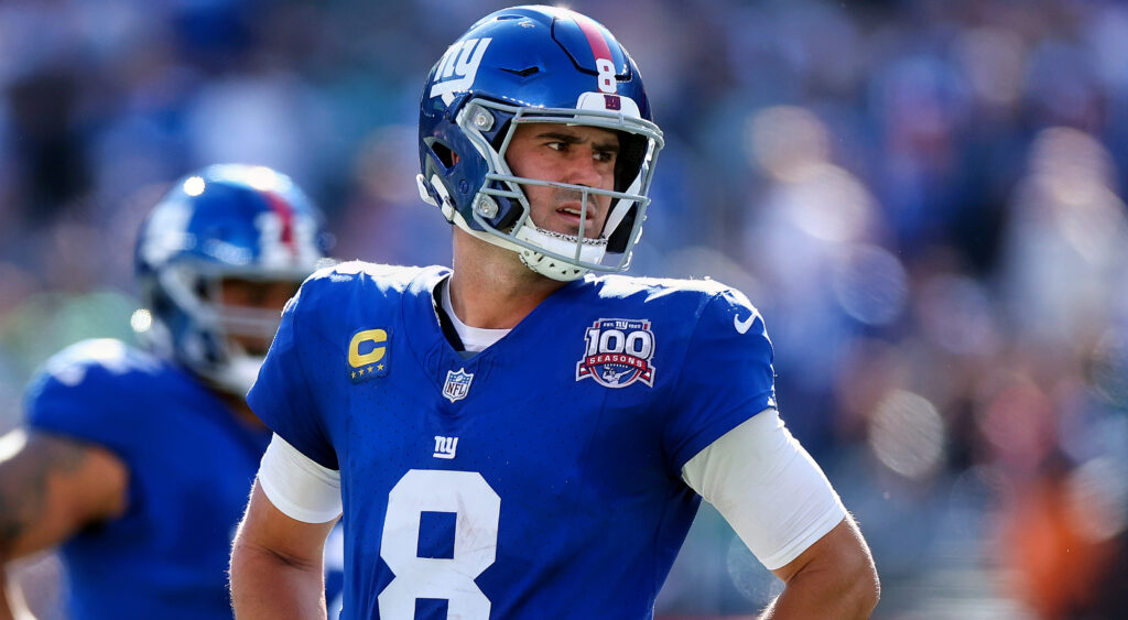 Photo of Daniel Jones in Giants gear for article on Tommy DeVito