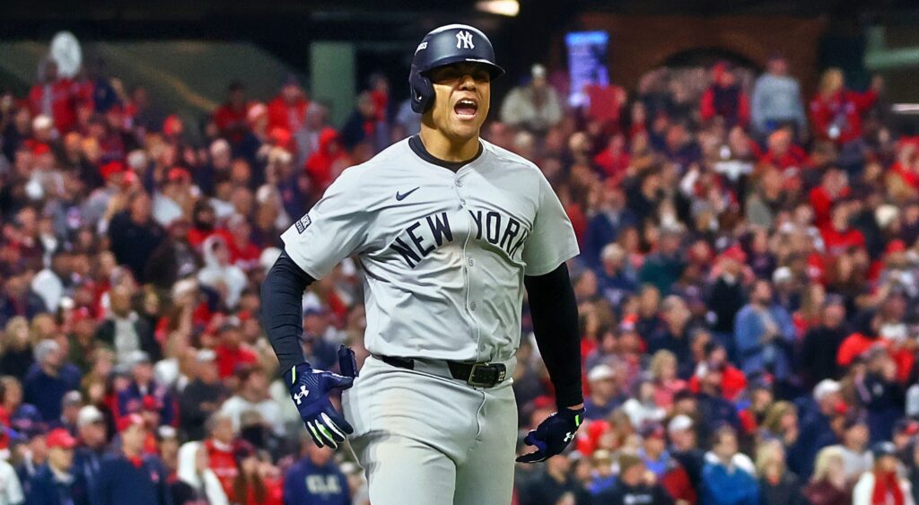 Juan Soto of New York Yankees looking on.