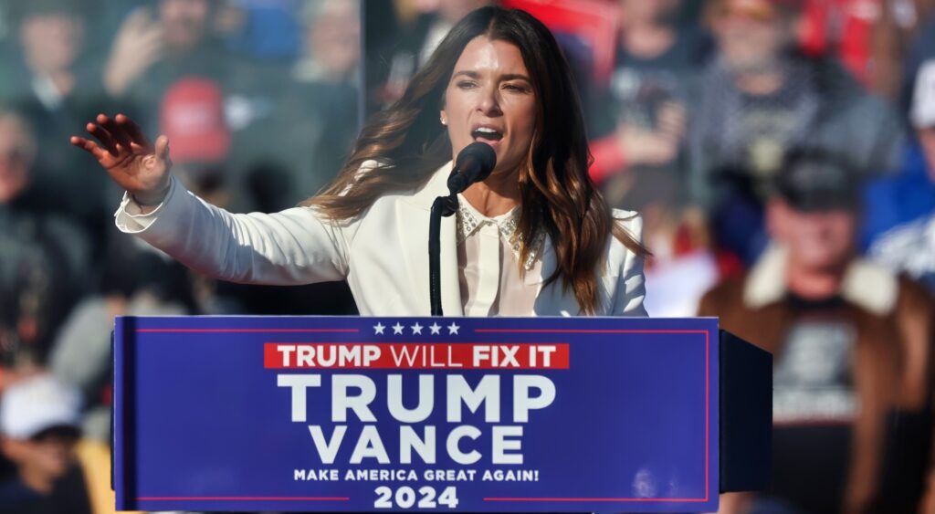 Danica Patrick speaking at a Trump rally