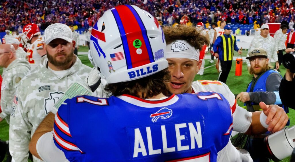 Patrick Mahomes and Josh Allen hugging