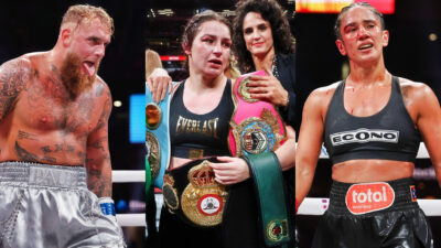 Photos of Jake Paul, Katie Taylor, and Amanda Serrano