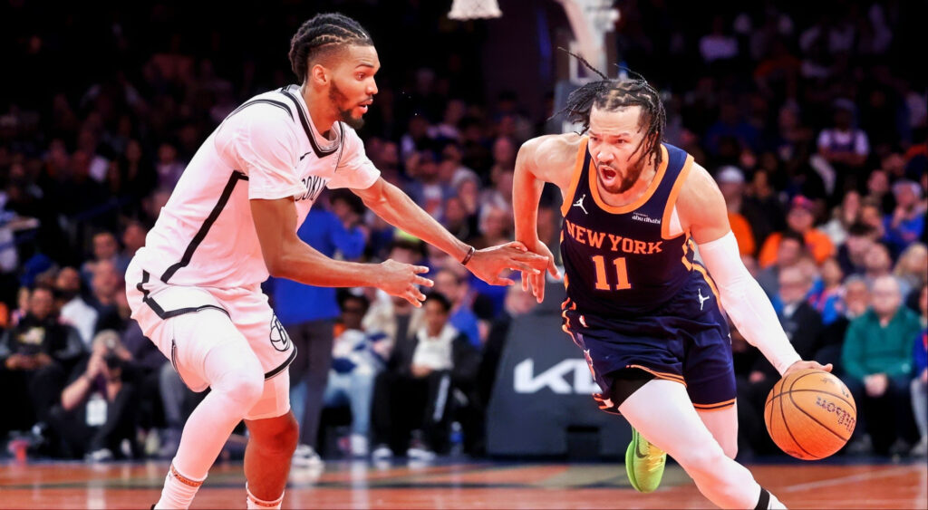 Jalen Brunson greets Cam Thomas amid Knicks' celebration