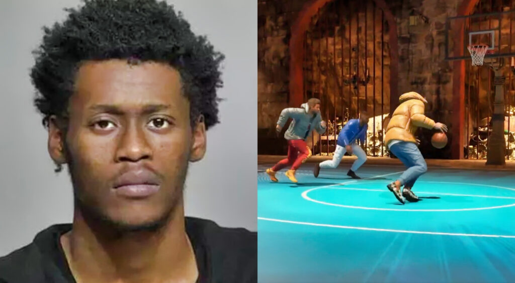 Jalin White mugshot (left) & NBA 2K gameplay (right)