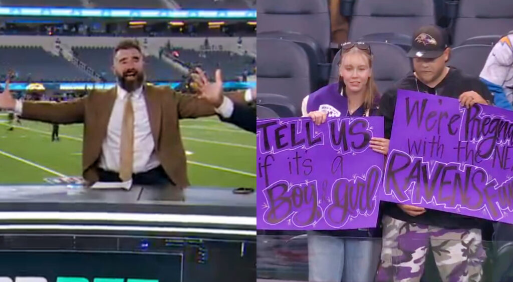 Photos of Jason Kelce and pregnant family on 'Monday Night Countdown'