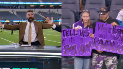 Photos of Jason Kelce and pregnant family on 'Monday Night Countdown'