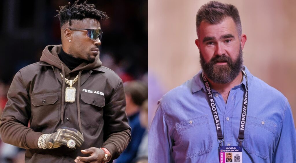 Jason Kelce in suit and Antonio Brown at NBA game