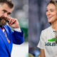 Photo of Jason Kelce in blue suit and photo of Kylie Kelce smiling