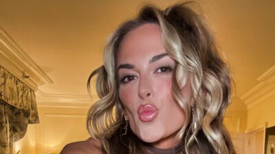 Jena Sims making kissy face to camera