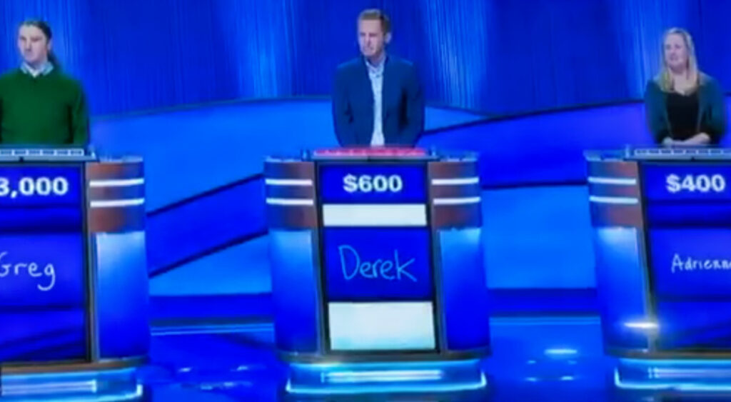 Photo of Jeopardy! contestant answering question about Travis Kelce