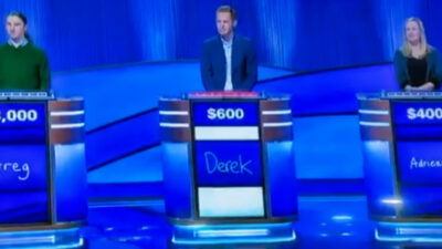 Photo of Jeopardy! contestant answering question about Travis Kelce