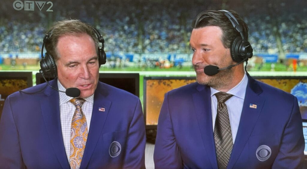 Jim Nantz and Tony Romo in the booth.