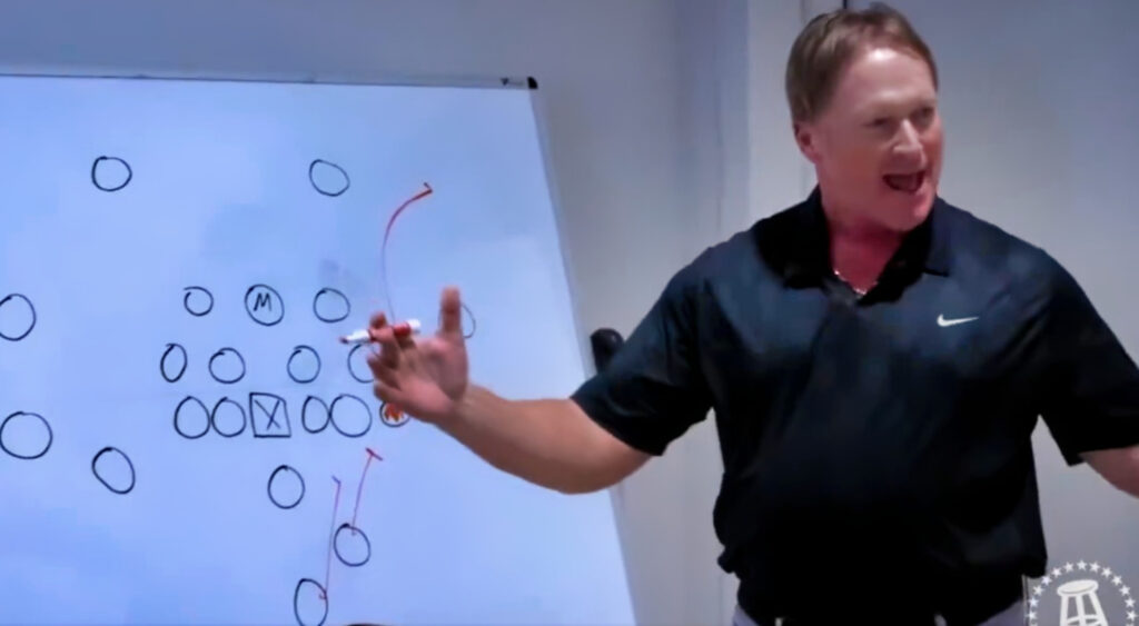 Jon Gruden in front of whiteboard