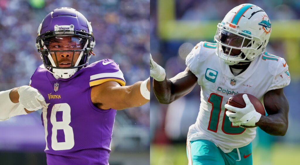 Justin Jefferson of the Minnesota Vikings and Tyreek Hill of the Miami Dolphins