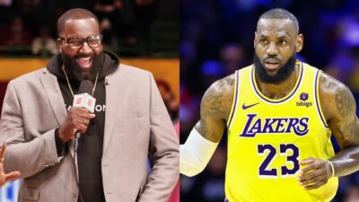 Kendrick Perkins attend the Ruffles NBA All-Star Celebrity Game and LeBron James of Los Angeles Lakers