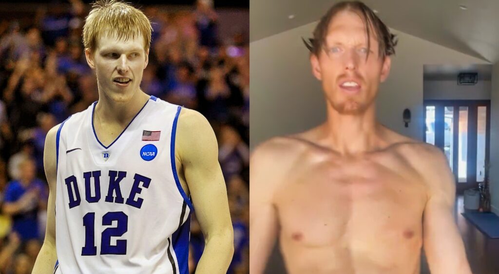 Kyle Singler in Duke jersey and shirtless