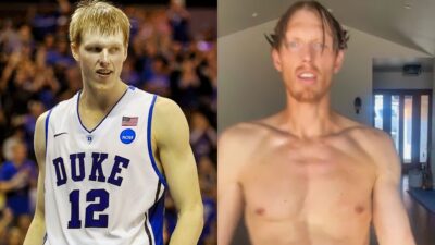 Kyle Singler in Duke jersey and shirtless