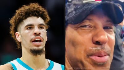 LaMelo Ball of the Charlotte Hornets and LaVar Ball