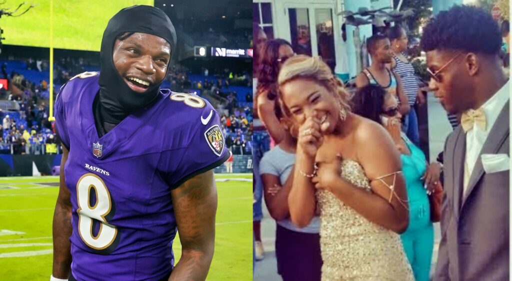 Lamar Jackson of the Baltimore Ravens and his long-term girlfriend Jaime Taylor