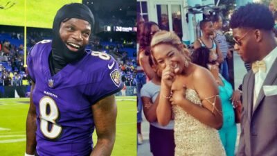 Lamar Jackson of the Baltimore Ravens and his long-term girlfriend Jaime Taylor