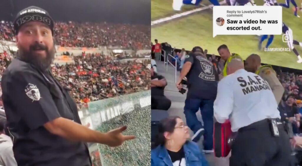 Las Vegas Raiders fan inside Allegiant Stadium and getting kicked out