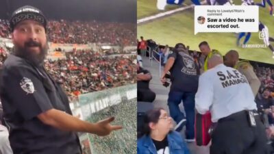 Las Vegas Raiders fan inside Allegiant Stadium and getting kicked out