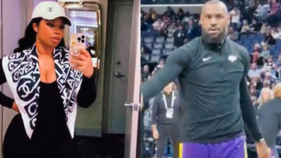 Photos of female fan and LeBron James