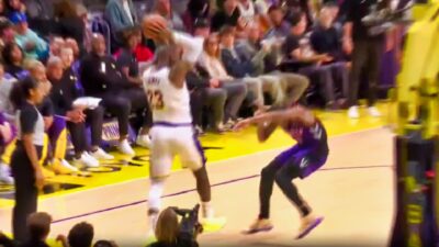 LeBron James aggressively slammed the ball into Ochai Agbaji's body