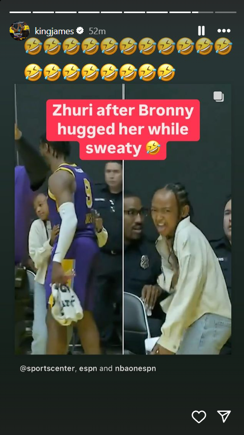 Cameras Caught LeBron James' Daughter Zhuri Getting Freaked Out After Bronny James Hugged Him While Being All Sweaty