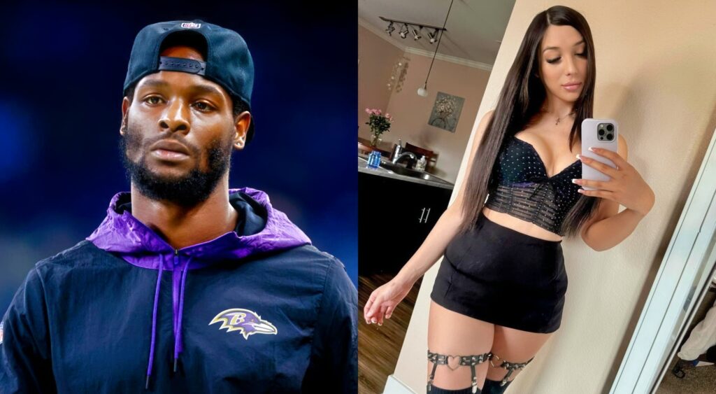 Le’Veon Bell  in Ravens gear and trans woman posing in outfit