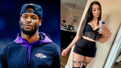 Le’Veon Bell in Ravens gear and trans woman posing in outfit