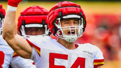 Leo Chenal of Kansas City Chiefs celebrating victory