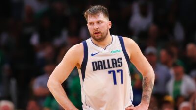 Luka Doncic of the Dallas Mavericks looks on during the third quarter against the Boston Celtics in Game Two of the 2024 NBA Finals