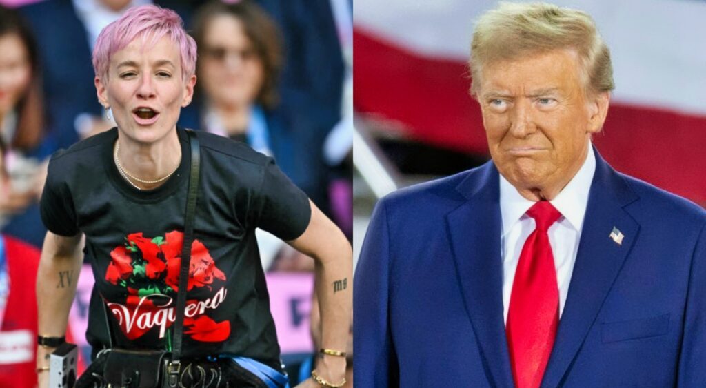 Megan Rapinoe at sporting event and Donald Trump at rally Megan Rapinoe and Donald Trump (Photos via Getty Images)