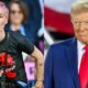 Megan Rapinoe at sporting event and Donald Trump at rally