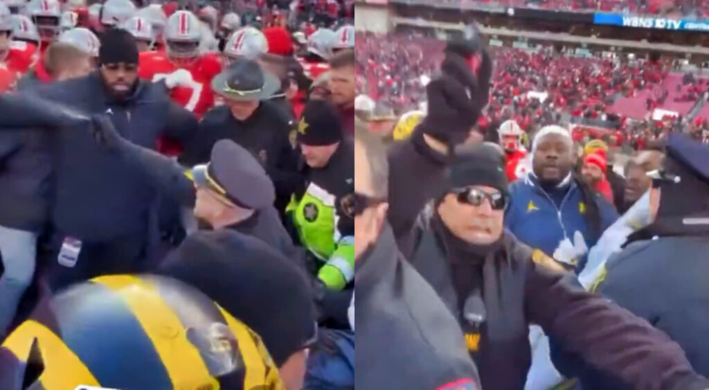 Photos of police using pepper stpray after fight breaks out after Michigan-Ohio State game