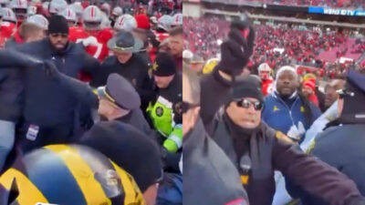 Photos of police using pepper stpray after fight breaks out after Michigan-Ohio State game